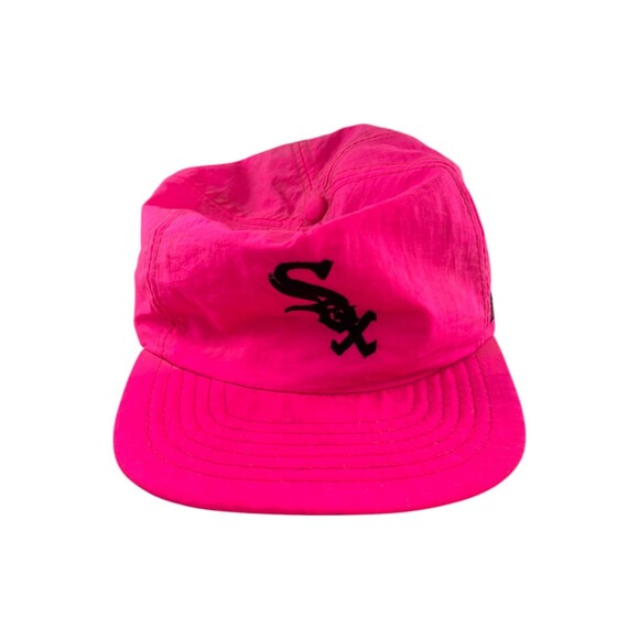 RARE Vintage 80s 90s Chicago White Sox Neon Pink Bill Snapback Cap Hat Black MLB main image 4